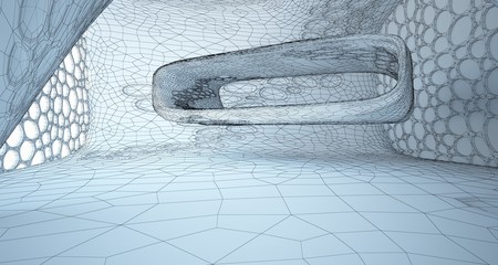 Abstract drawing white interior multilevel public space with window. 3D illustration and rendering.