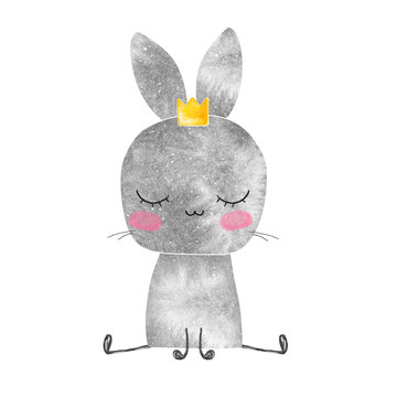 Cute rabbit with crown. Little bunny princess