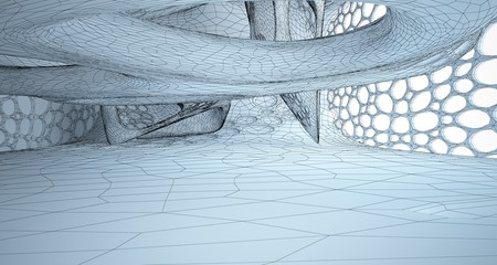 Abstract drawing white interior multilevel public space with window. 3D illustration and rendering.