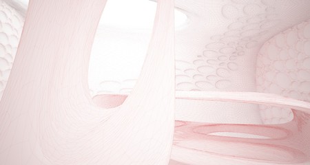 Abstract drawing white interior multilevel public space with window. 3D illustration and rendering.