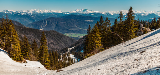 Beautiful alpine winter view at the famous Kampenwand summit-Aschau-Chiemgau-Bavaria-Germany