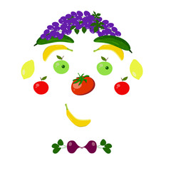  face of fruits and vegetables on white background
