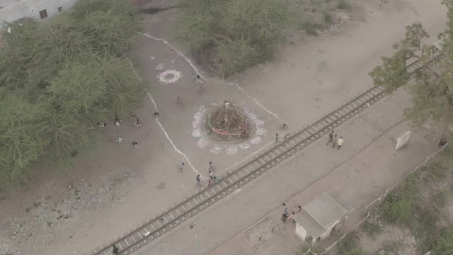 "Madana Mohana" temple in Vrindavan, India, 4k aerial ungraded/flat