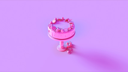 Big Pink Cake with Strawberries an Biscuits 3d illustration 3d render