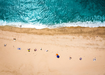 Aerial view of summer beach and ocean landscape . Free space for your decoration. 