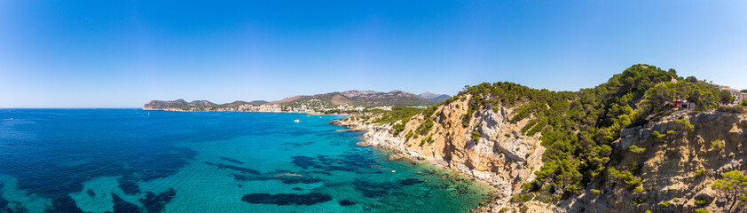 Fototapeta na wymiar Aerial view, view of Peguera with hotels and beaches, Costa de la Calma, Caliva region, Mallorca, Balearic Islands, Spain