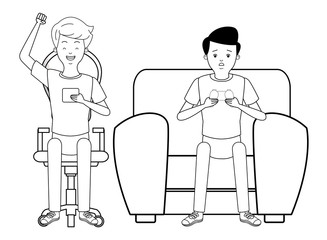 Millennial people game party in black and white