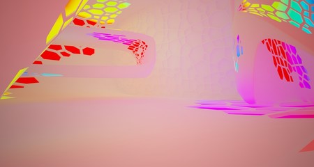 Abstract  white Futuristic Sci-Fi interior With Gradient Glowing Neon Tubes . 3D illustration and rendering.