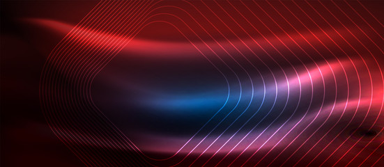 Neon glowing techno lines, hi-tech futuristic abstract background template with square shapes