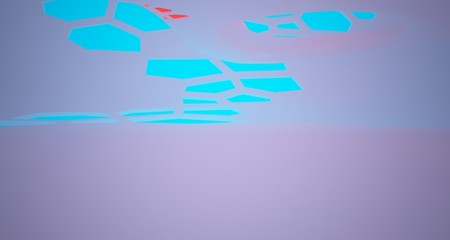 Abstract  white Futuristic Sci-Fi interior With Red And Blue Glowing Neon Tubes . 3D illustration and rendering.