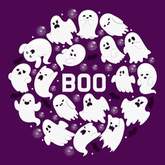 Ghost pattern vector cartoon scary spooky ghosted character illustration backdrop of Halloween holiday horror nightmare ghostly boo fear background banner
