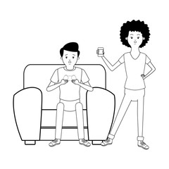 Millennial people game party in black and white