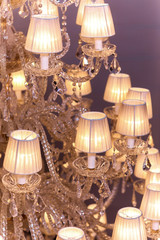 Chrystal chandelier close-up. Vintage crystal chandelier details