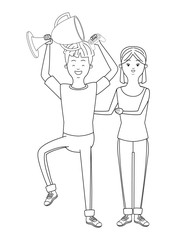 Millennial people game party in black and white