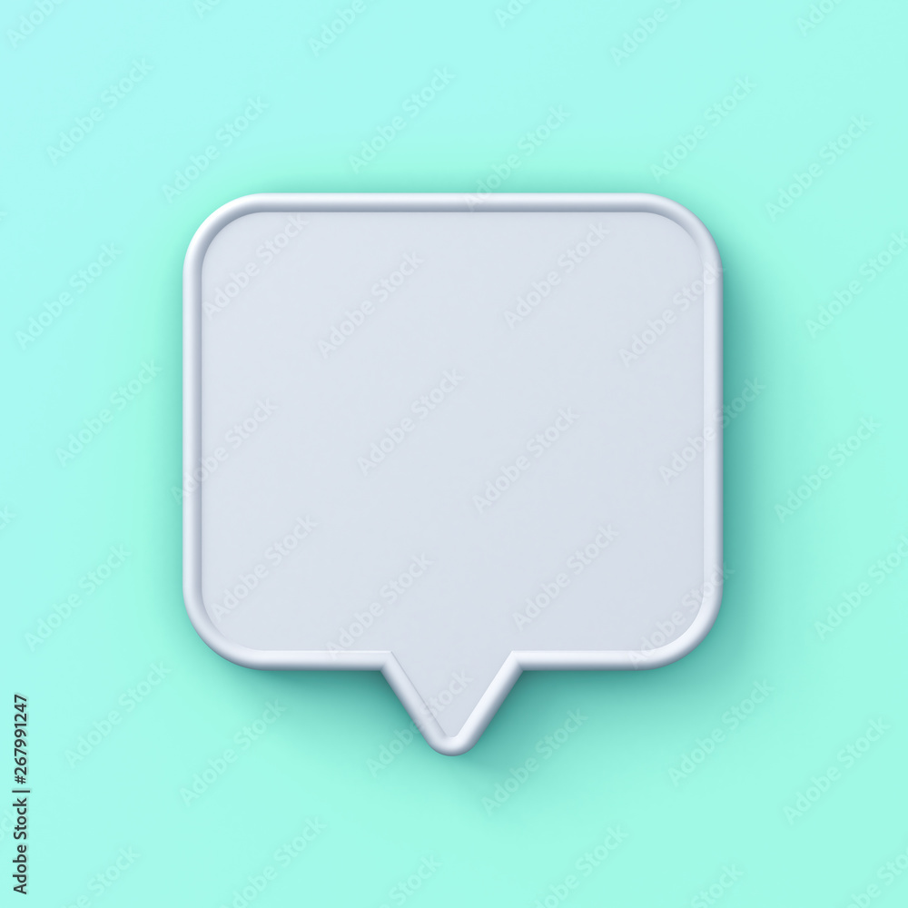 Aufkleber blank white 3d speech bubble pin isolated on light green blue pastel background with shadow 3d rende