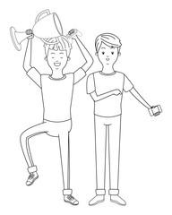 Millennial people game party in black and white