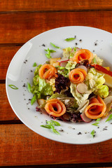 Ketogenic diet salad with greens and torut