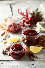 Homemade cherry jam with lemon and cinnamon