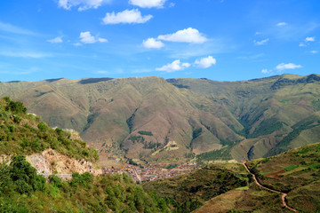 Fototapeta na wymiar Scenic Aerial View from Tipon Archaeological Park, Sacred Valley of the Inca, Cusco Region, Peru