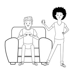 Millennial people game party in black and white