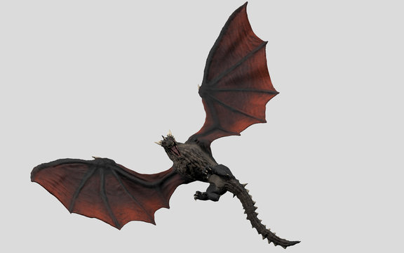 Dragon is landing and approaching ground undershoot white background isolated 3d illustration