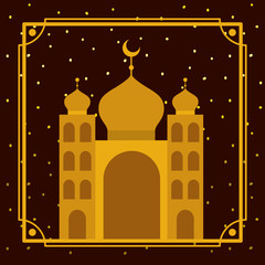 frame with golden mosque building with stars sky