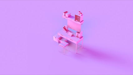 Pink Contemporary Home Office Setup with Shelf and Draws Notice Board digital Tablet and Storage Boxes 3d illustration 3d rendering