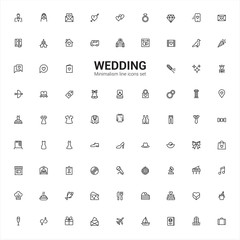Wedding, wedding, celebration, feast, buffet. Minimalism symbols. Line icons set.