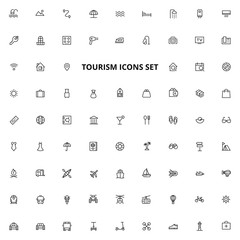 Leisure, tourism and travel Line icons set. Minimalism symbols.