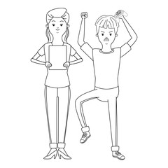 Millennial people game party in black and white