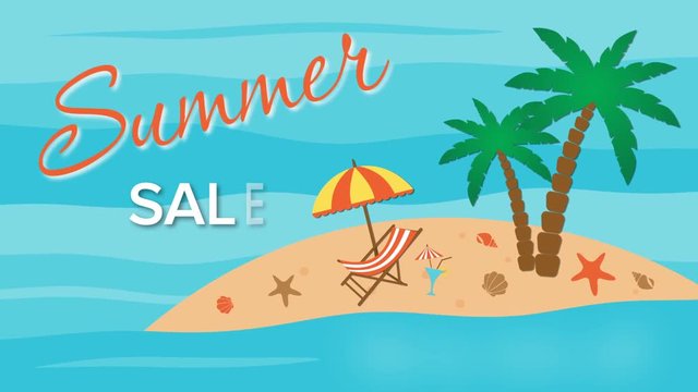 Summer sale, seventy percent discount with island and palm trees