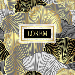 Template for package or flyer from Luxury background with  leaves  in black gold silver  for cosmetic or perfume or shampoo or  for package of  tea or label or for brand book