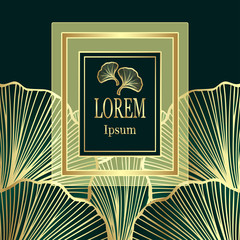 Template for package or flyer from Luxury background with  leaves  in green gold  for cosmetic or perfume or shampoo or  for package of  tea or label or for brand book