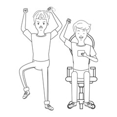 Millennial people game party in black and white