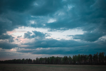 Fototapeta premium Beautiful Blue Sky with Dramatic Clouds. Nature Spectacles