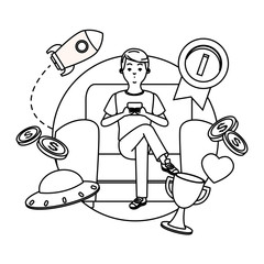 Videogames and millennials cartoons in black and white