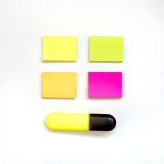 Office object tools. Blank multi-colored paper blocks for notes on white background. The concept of study, summary, planning copy space