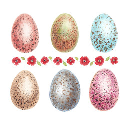 Easter chicken eggs. Watercolor hand drawn illustration. Isolated on white background.