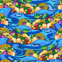 Naklejka na ściany i meble vector color pattern cloth summer fruits water