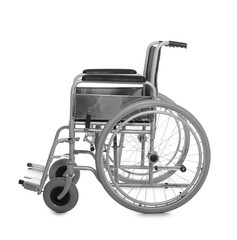 New modern empty wheelchair on white background