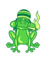 kiffer frosch joint hanf weed stoned bekifft drogen rauchen raggae jamaika amphibie kröte comic cartoon clipart design lustig cool müde froschkönig prinz märchen liebe frühling tümpel