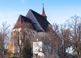 Biserica din Deal, translated as Church on the Hill, on a sunny day