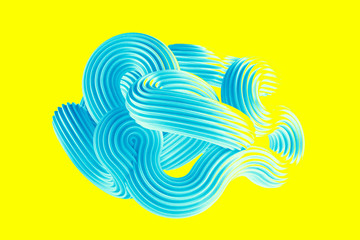 Abstract turquoise shape on a yellow background. 3d illustration, 3d rendering.