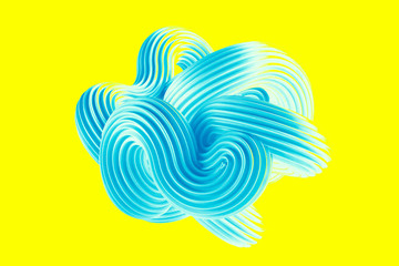 Abstract turquoise shape on a yellow background. 3d illustration, 3d rendering.