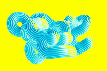 Fototapeta premium Abstract turquoise shape on a yellow background. 3d illustration, 3d rendering.