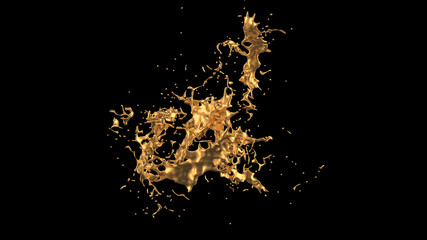 A splash of gold. 3d illustration, 3d rendering.