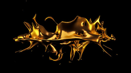A splash of gold. 3d illustration, 3d rendering.