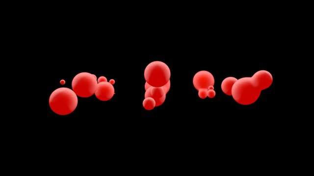 Beautiful movement drops red fluid in the black space in zero gravity. 3D animation.