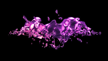 A splash of purple metal. 3d illustration, 3d rendering.