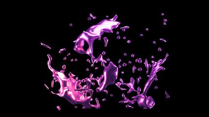 Naklejka na ściany i meble A splash of purple metal. 3d illustration, 3d rendering.